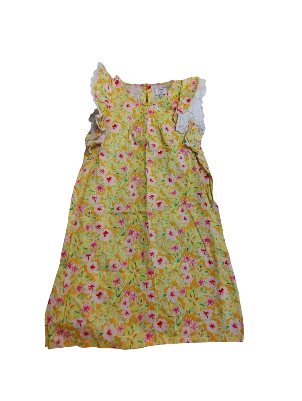Like New! Crown & Ivy Cotton Yellow Floral Ruffle Sleeve Sundress Boho Eyelet